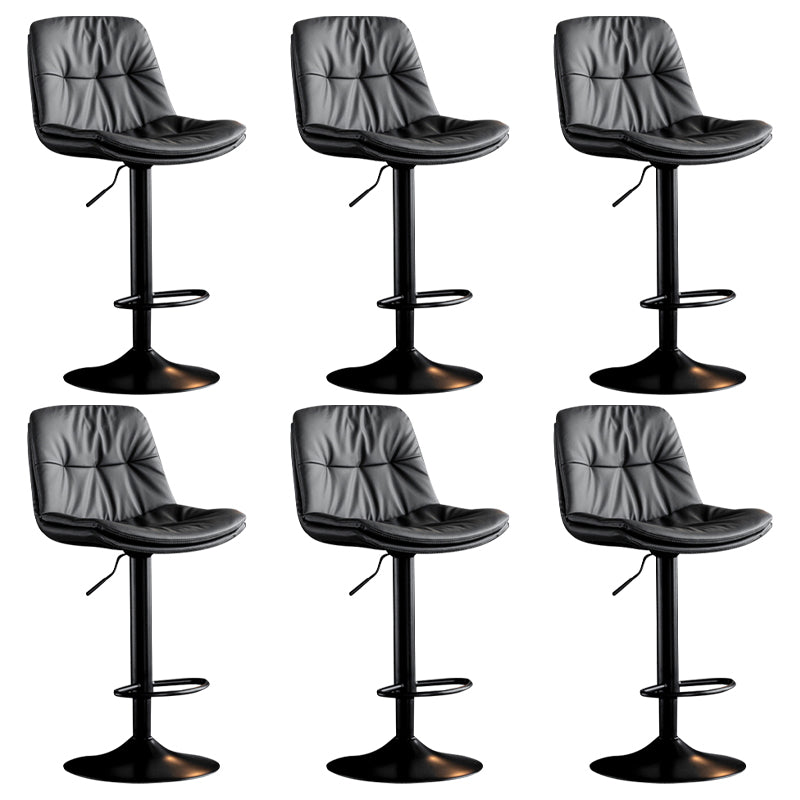 Modern Metal Barstool Faux Leather Footrest Stool Adjustable Height in Matte Finish