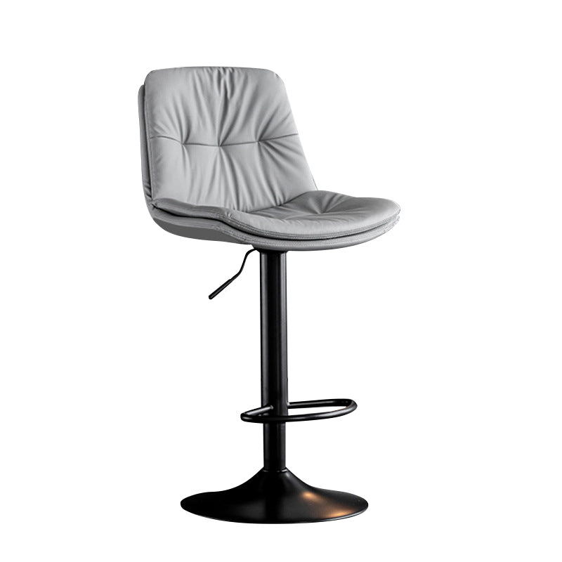 Modern Metal Barstool Faux Leather Footrest Stool Adjustable Height in Matte Finish