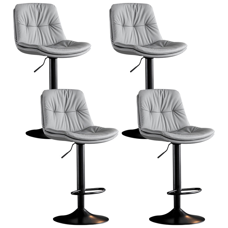 Modern Metal Barstool Faux Leather Footrest Stool Adjustable Height in Matte Finish