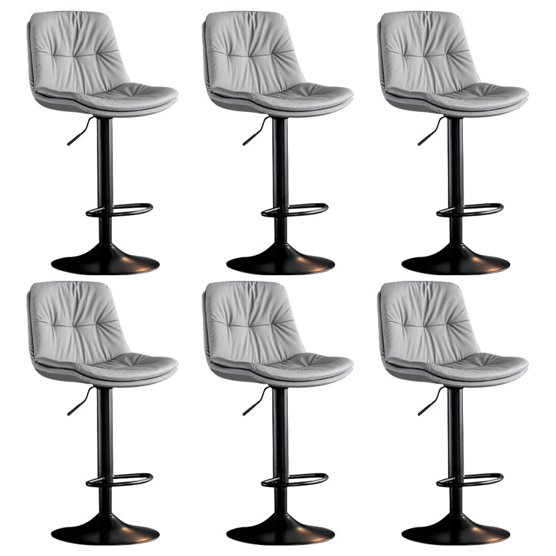 Modern Metal Barstool Faux Leather Footrest Stool Adjustable Height in Matte Finish