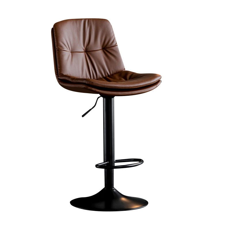 Modern Metal Barstool Faux Leather Footrest Stool Adjustable Height in Matte Finish