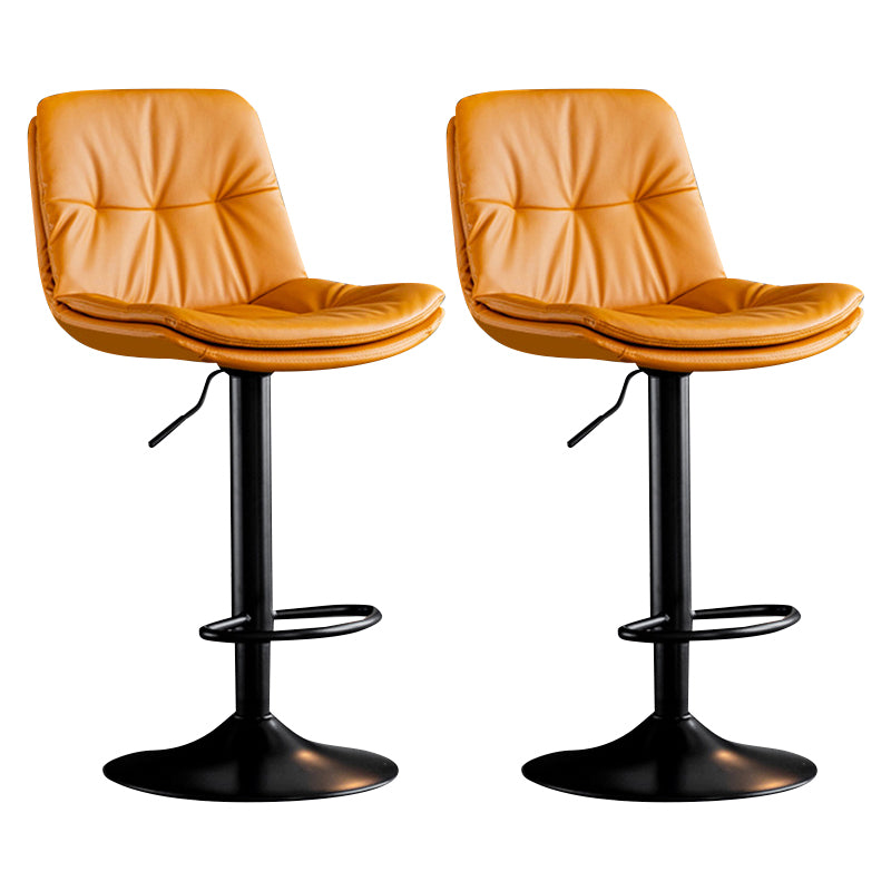 Modern Metal Barstool Faux Leather Footrest Stool Adjustable Height in Matte Finish