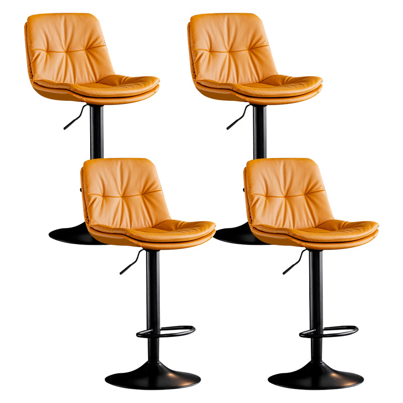 Modern Metal Barstool Faux Leather Footrest Stool Adjustable Height in Matte Finish