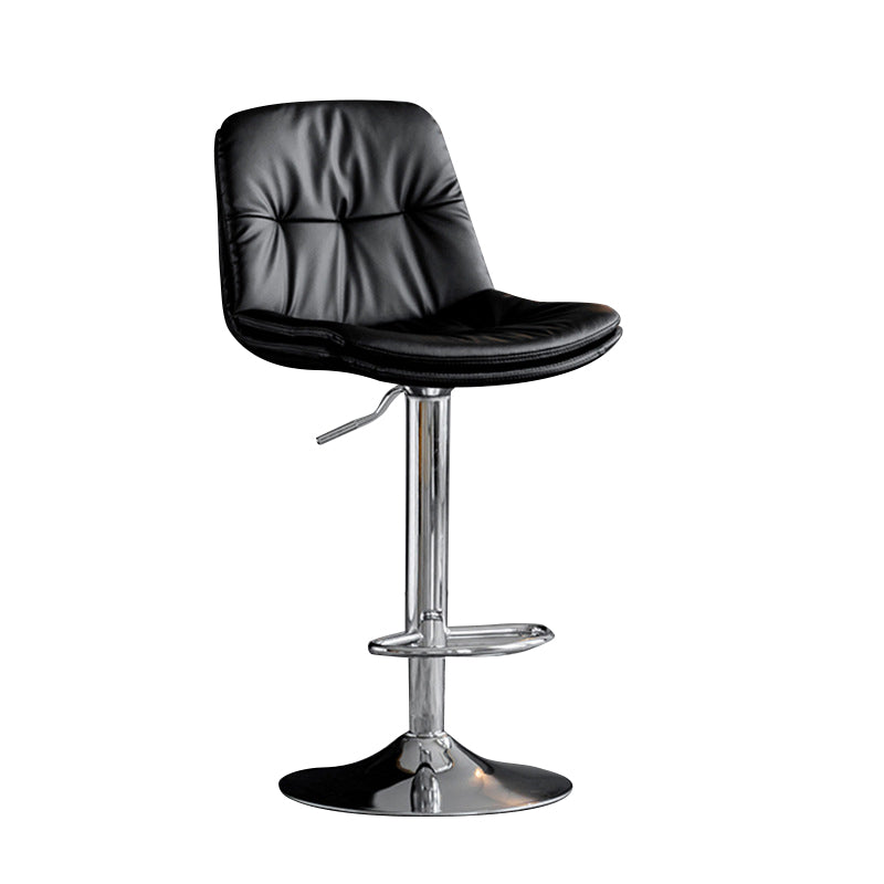 Modern Metal Barstool Faux Leather Footrest Stool Adjustable Height in Matte Finish