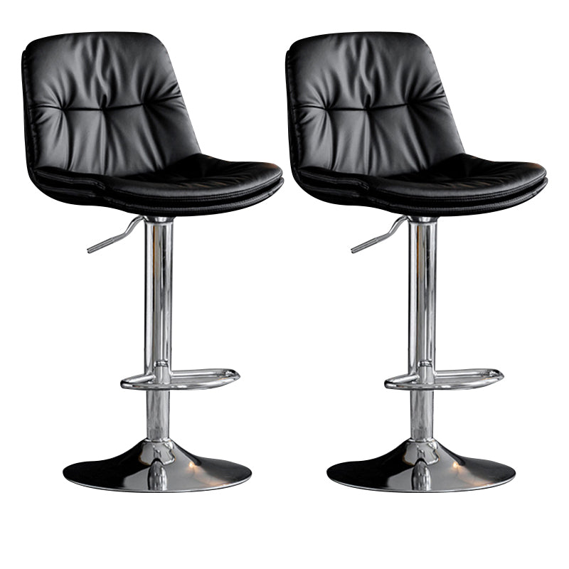 Modern Metal Barstool Faux Leather Footrest Stool Adjustable Height in Matte Finish