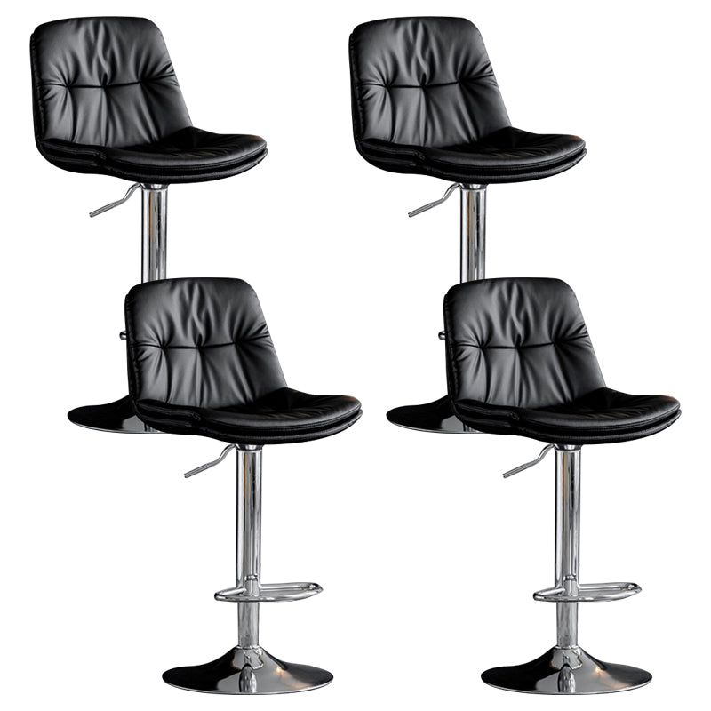 Modern Metal Barstool Faux Leather Footrest Stool Adjustable Height in Matte Finish