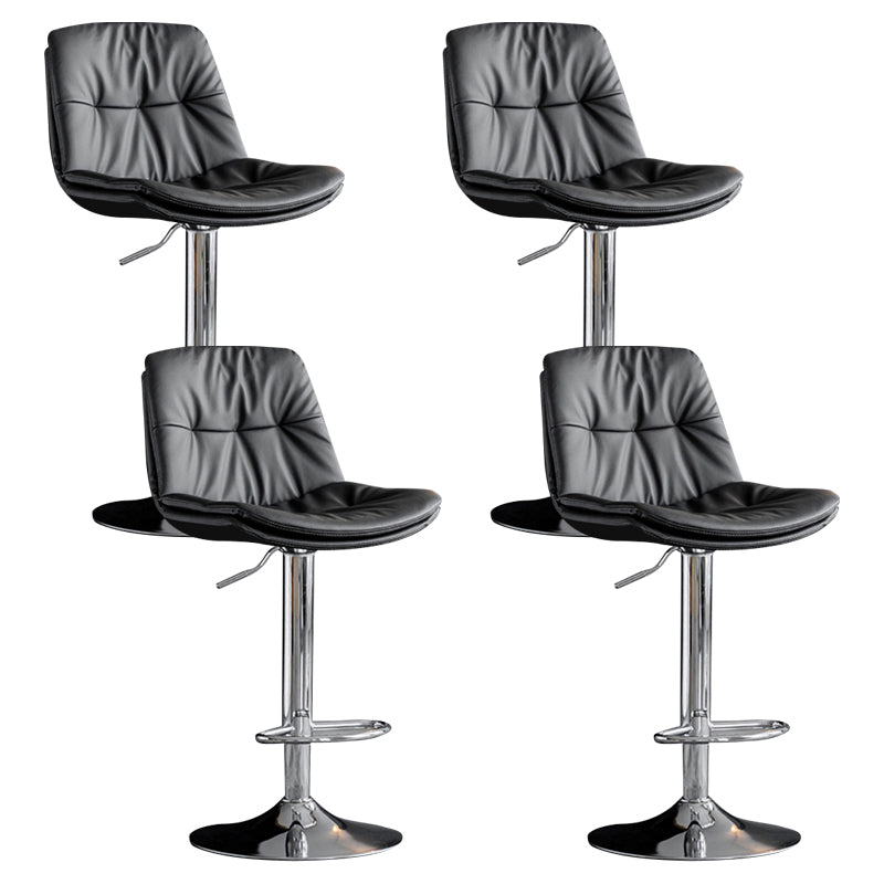 Modern Metal Barstool Faux Leather Footrest Stool Adjustable Height in Matte Finish