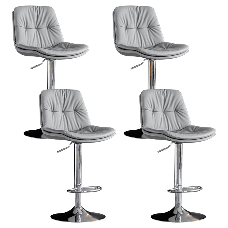 Modern Metal Barstool Faux Leather Footrest Stool Adjustable Height in Matte Finish
