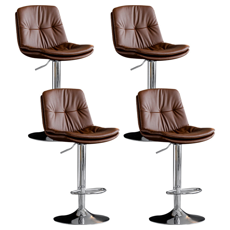 Modern Metal Barstool Faux Leather Footrest Stool Adjustable Height in Matte Finish