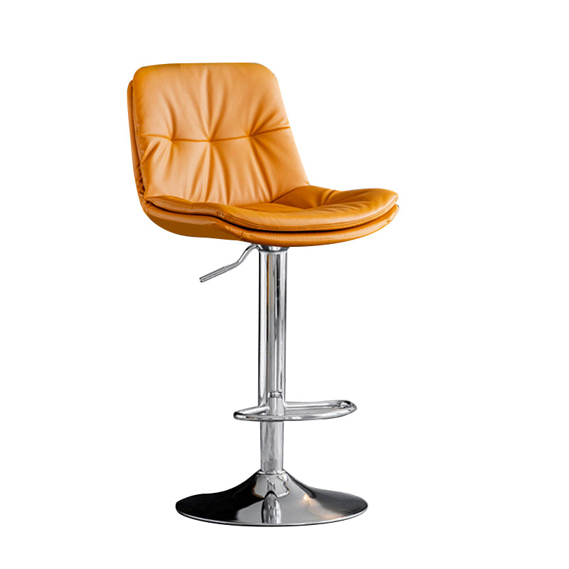 Modern Metal Barstool Faux Leather Footrest Stool Adjustable Height in Matte Finish