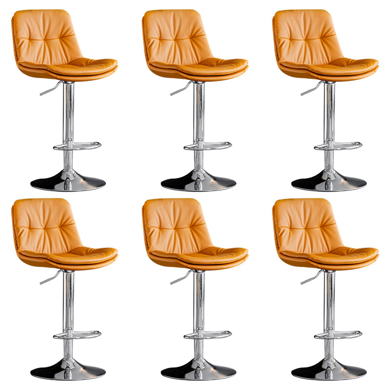 Modern Metal Barstool Faux Leather Footrest Stool Adjustable Height in Matte Finish