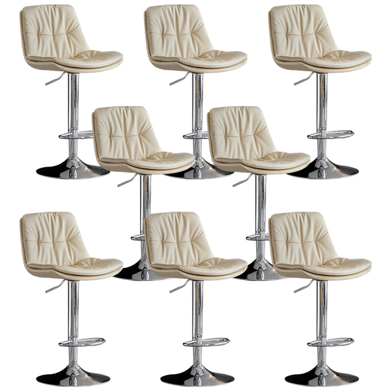 Modern Metal Barstool Faux Leather Footrest Stool Adjustable Height in Matte Finish