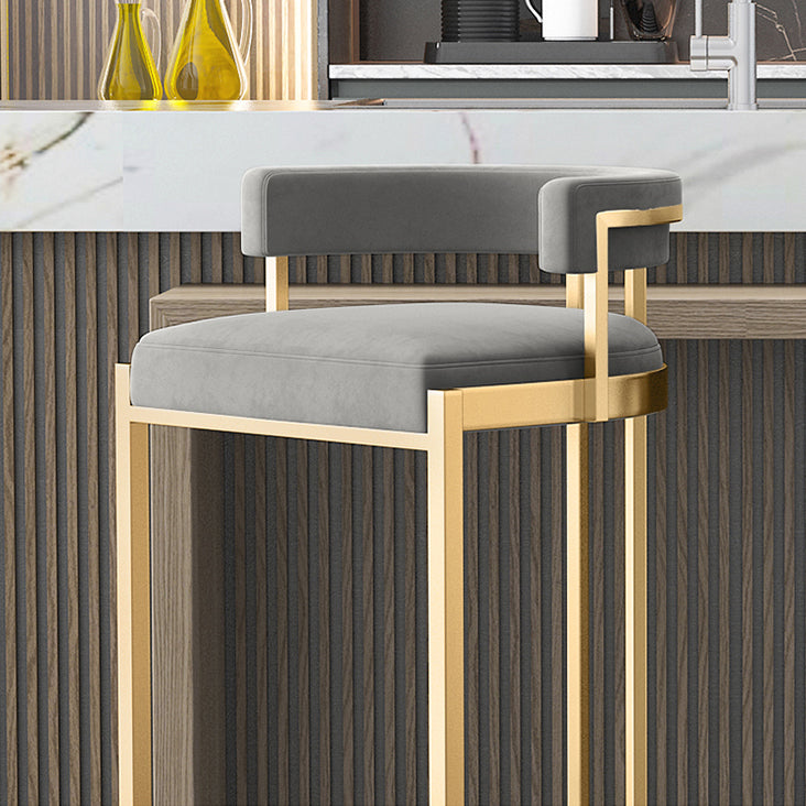 Glam Bucket Bar Stool Upholstered Bar Stool with Gold Metal Base