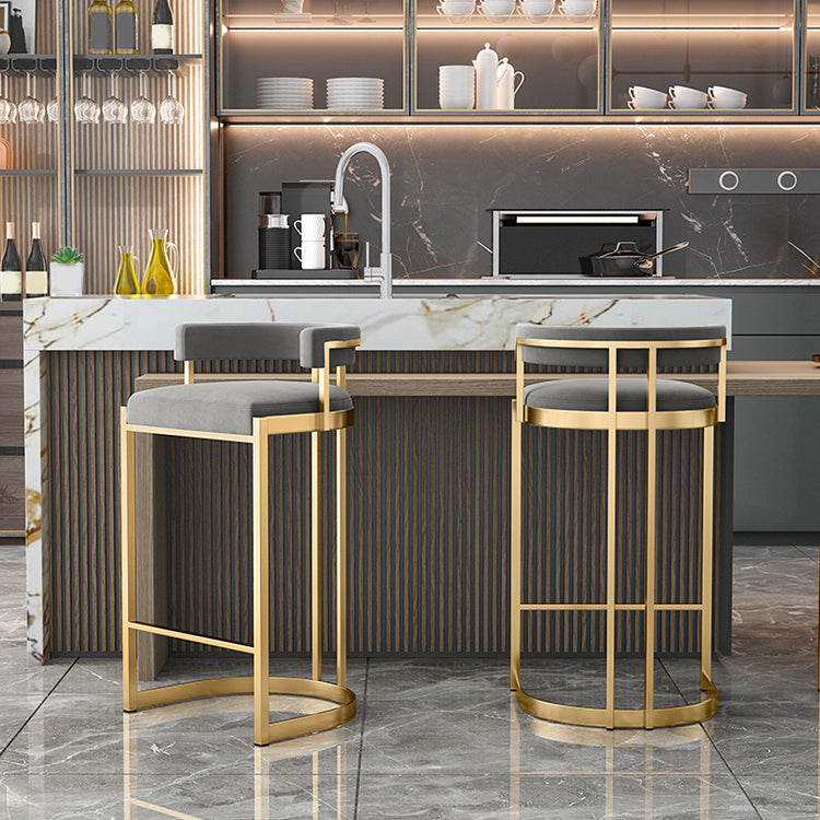 Glam Bucket Bar Stool Upholstered Bar Stool with Gold Metal Base