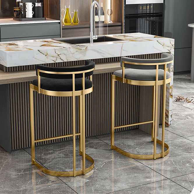 Glam Bucket Bar Stool Upholstered Bar Stool with Gold Metal Base
