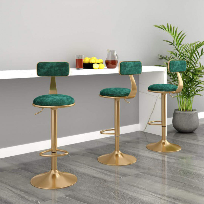 Glam Gold Metal Barstool Upholstered Stool in Matte Finish for Indoor