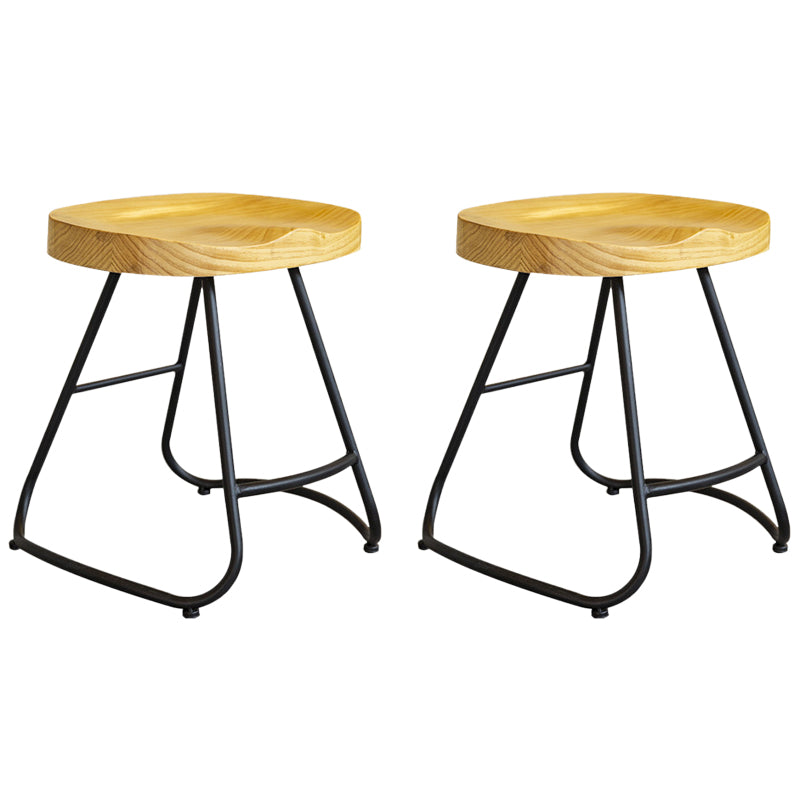 Modern Contoured Seat Pine Solid Wood Bar Stool with Iron Base