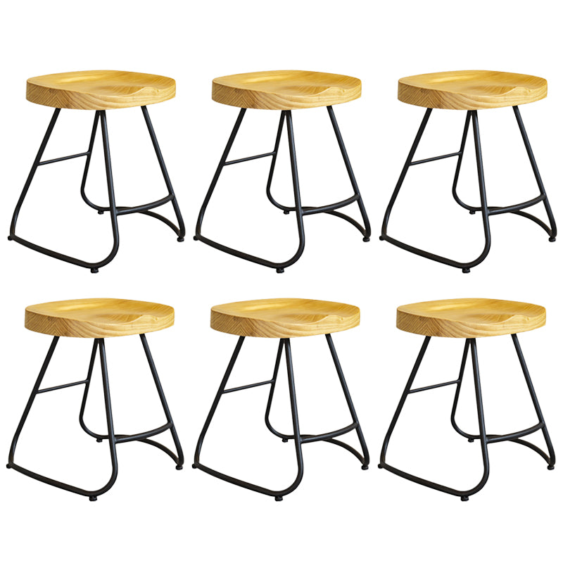 Modern Contoured Seat Pine Solid Wood Bar Stool with Iron Base