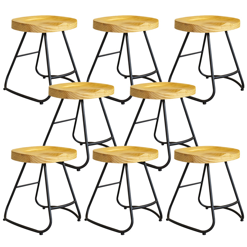 Modern Contoured Seat Pine Solid Wood Bar Stool with Iron Base