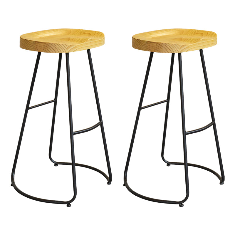 Modern Contoured Seat Pine Solid Wood Bar Stool with Iron Base