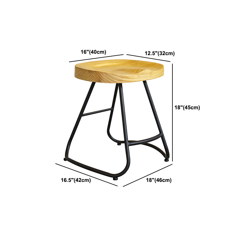 Modern Contoured Seat Pine Solid Wood Bar Stool with Iron Base