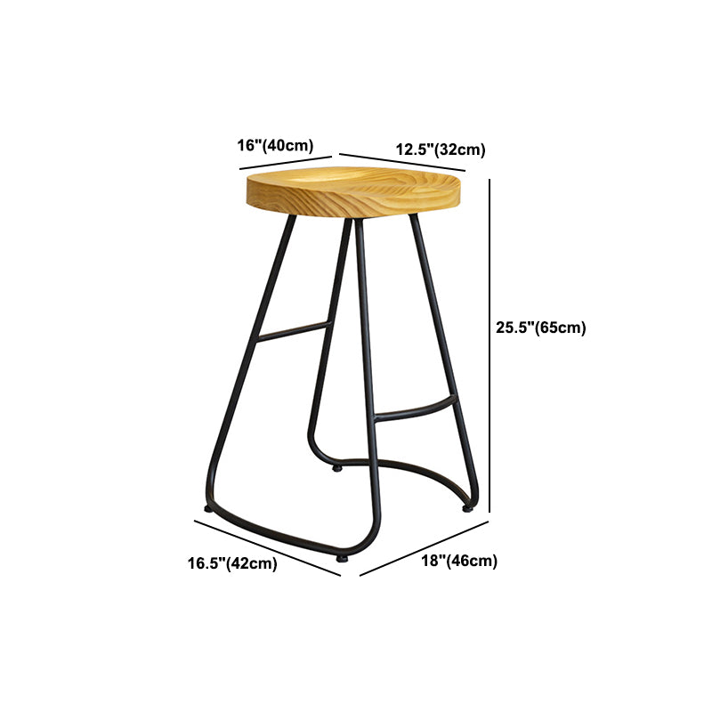 Modern Contoured Seat Pine Solid Wood Bar Stool with Iron Base