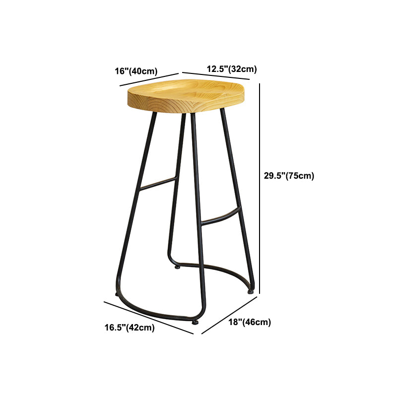 Modern Contoured Seat Pine Solid Wood Bar Stool with Iron Base