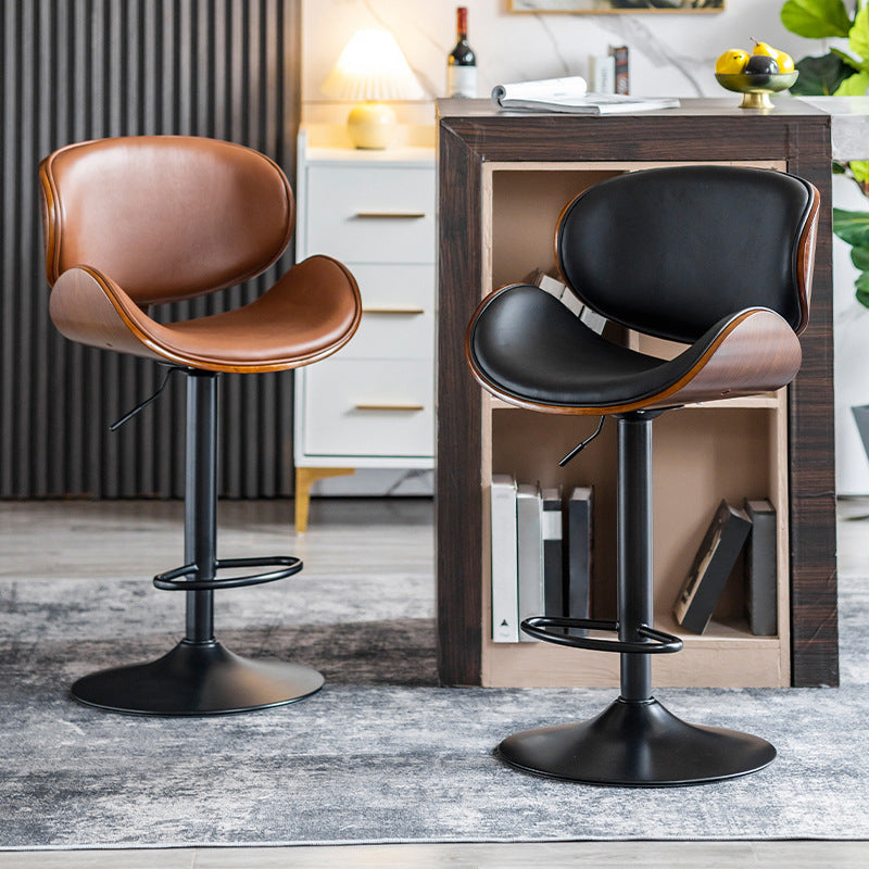 Contemporary Metal Adjustable Barstool Leather Counter Stool with Swivel in Matte Finish