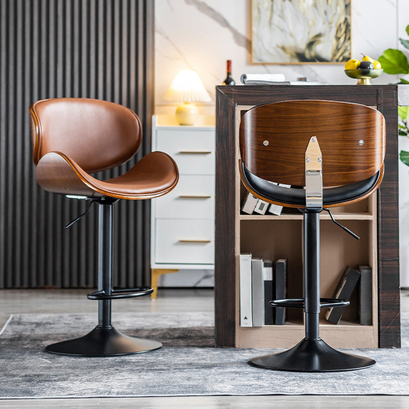 Contemporary Metal Adjustable Barstool Leather Counter Stool with Swivel in Matte Finish
