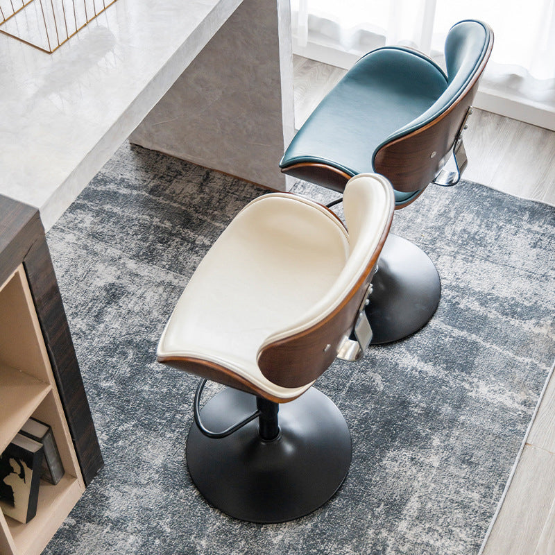 Contemporary Metal Adjustable Barstool Leather Counter Stool with Swivel in Matte Finish