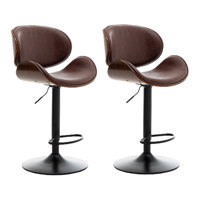 Contemporary Metal Adjustable Barstool Leather Counter Stool with Swivel in Matte Finish