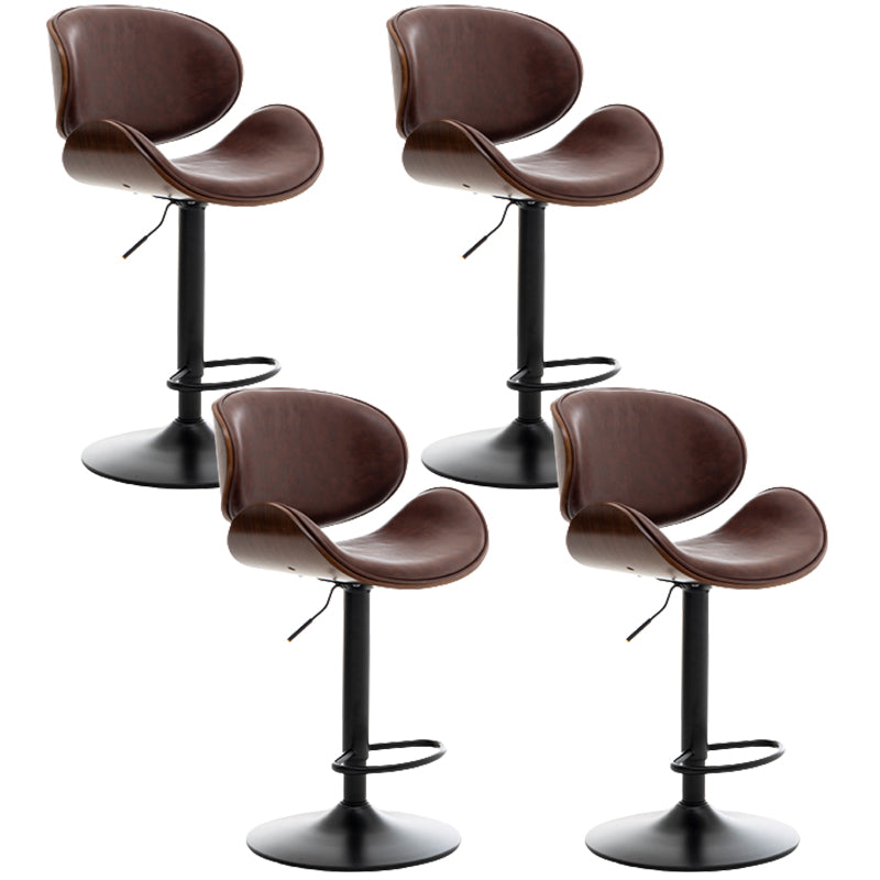 Contemporary Metal Adjustable Barstool Leather Counter Stool with Swivel in Matte Finish