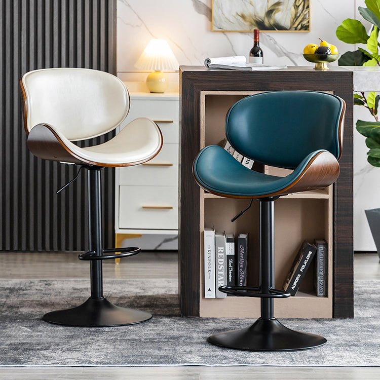 Contemporary Metal Adjustable Barstool Leather Counter Stool with Swivel in Matte Finish