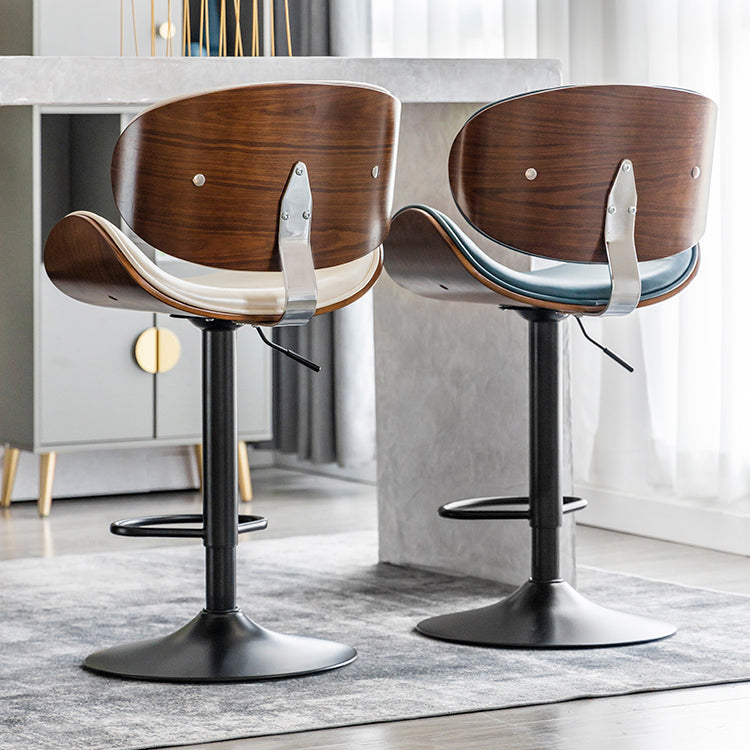 Contemporary Metal Adjustable Barstool Leather Counter Stool with Swivel in Matte Finish