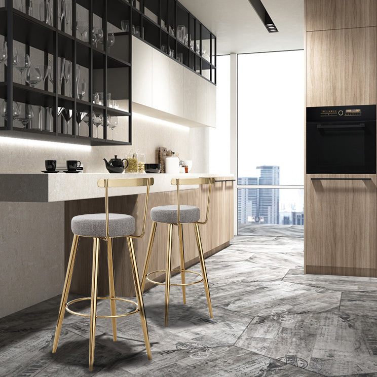 Glam Round Counter Bar Stool Low Back Footrest Counter Stool with Gold Base