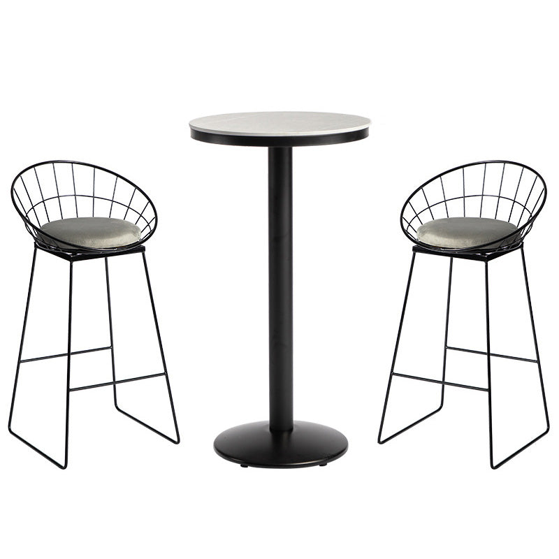 Industrial Style Gray Stone Top Bar Table Set 1/2/3 Pieces Counter Table with High Stools