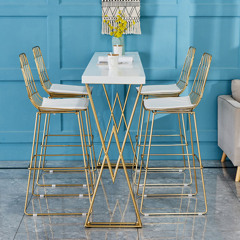 Glam White Wood Table and Stool Set 1/2/3/5 Pieces Double Pedestal Counter Set