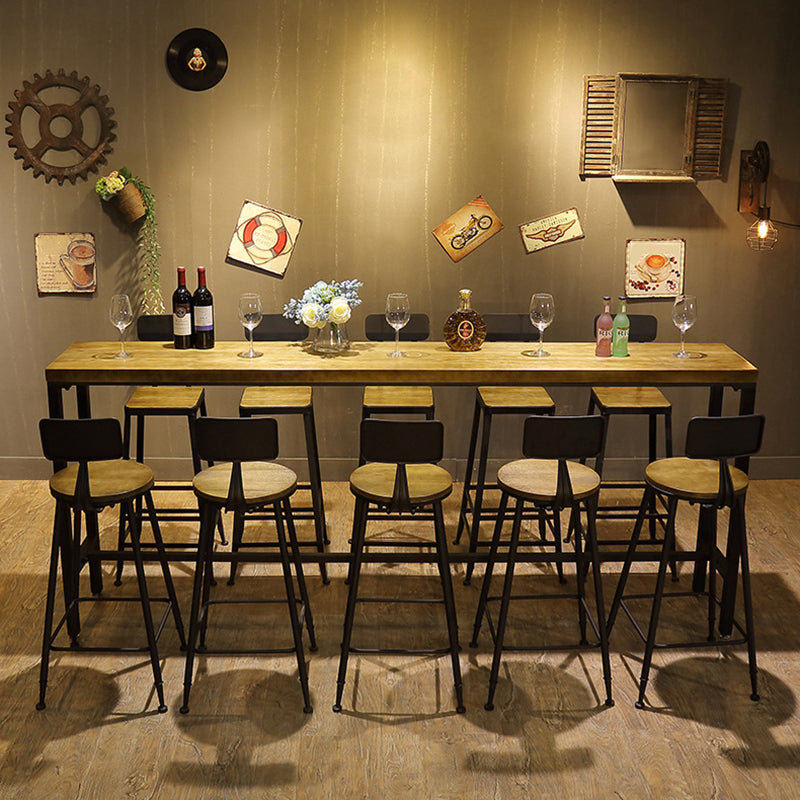 Industrial 1/6/11 Pieces Bar Table Set Rectangle Pine Wood Counter Table with High Stools