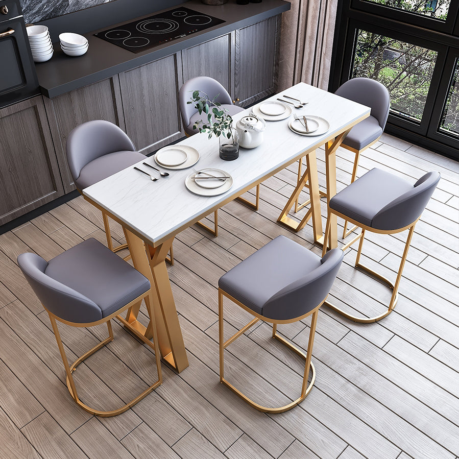 Rectangle Indoor Counter Set 1/3/5/7 Pieces White Stone Top Pub Dining Set