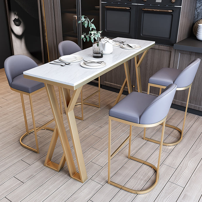 Rectangle Indoor Counter Set 1/3/5/7 Pieces White Stone Top Pub Dining Set