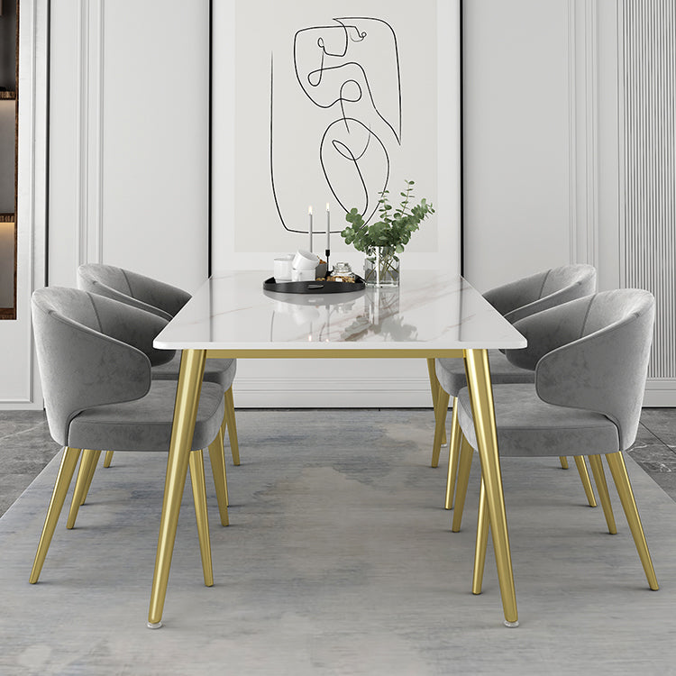 Modern Rectangle Dining Set 1/2/5 Pieces Stone Top Indoor Dinette Set with Gold Base
