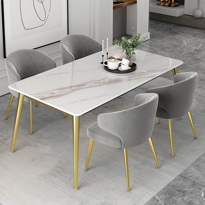 Modern Rectangle Dining Set 1/2/5 Pieces Stone Top Indoor Dinette Set with Gold Base