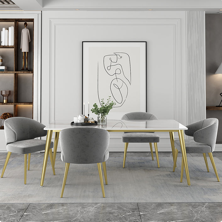 Modern Rectangle Dining Set 1/2/5 Pieces Stone Top Indoor Dinette Set with Gold Base