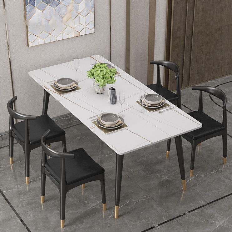 Modern Black Base Dining Set 1/4/5/7 Pieces Stone Top Indoor Dinette Set
