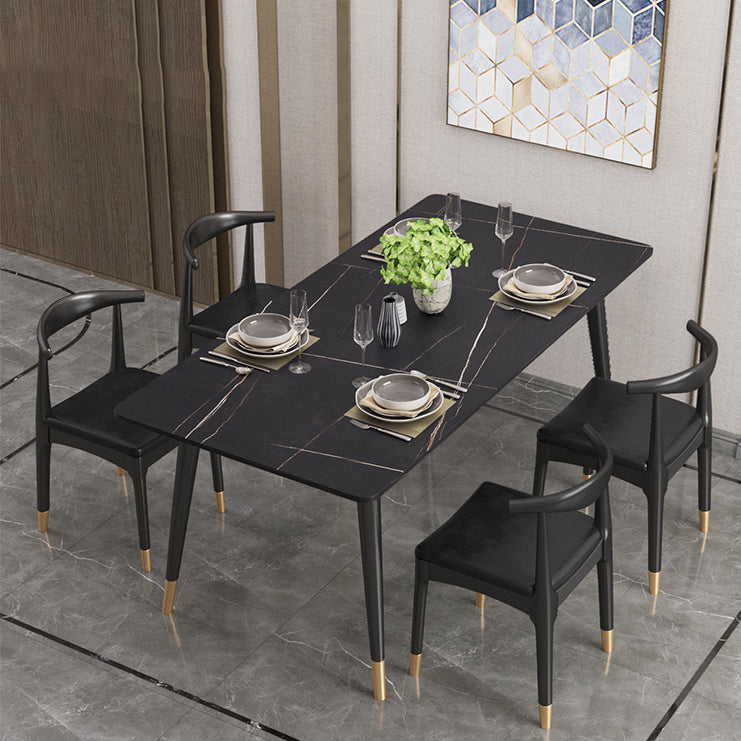Modern Black Base Dining Set 1/4/5/7 Pieces Stone Top Indoor Dinette Set