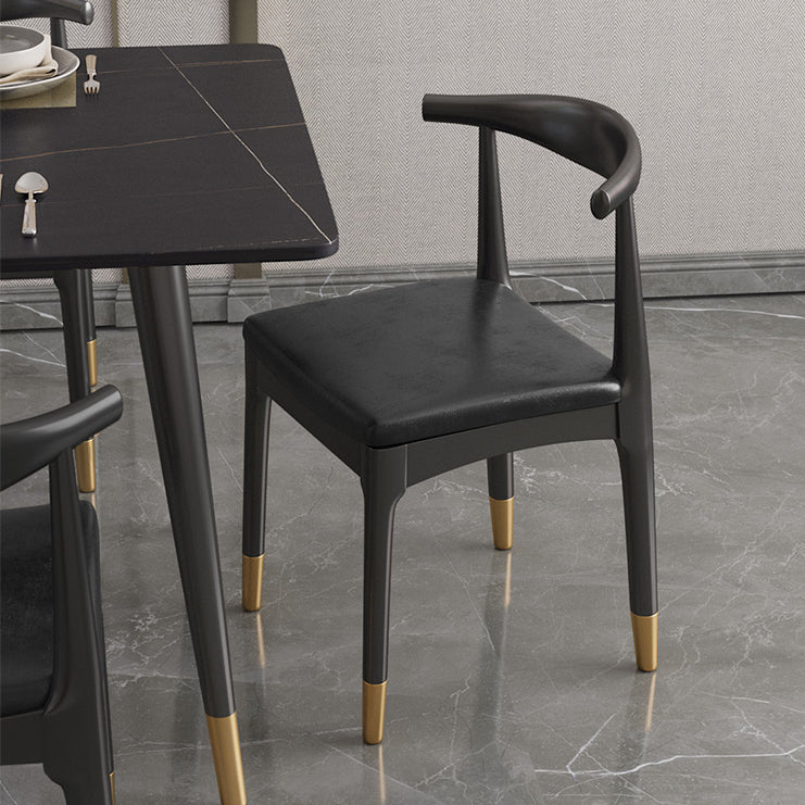 Modern Black Base Dining Set 1/4/5/7 Pieces Stone Top Indoor Dinette Set