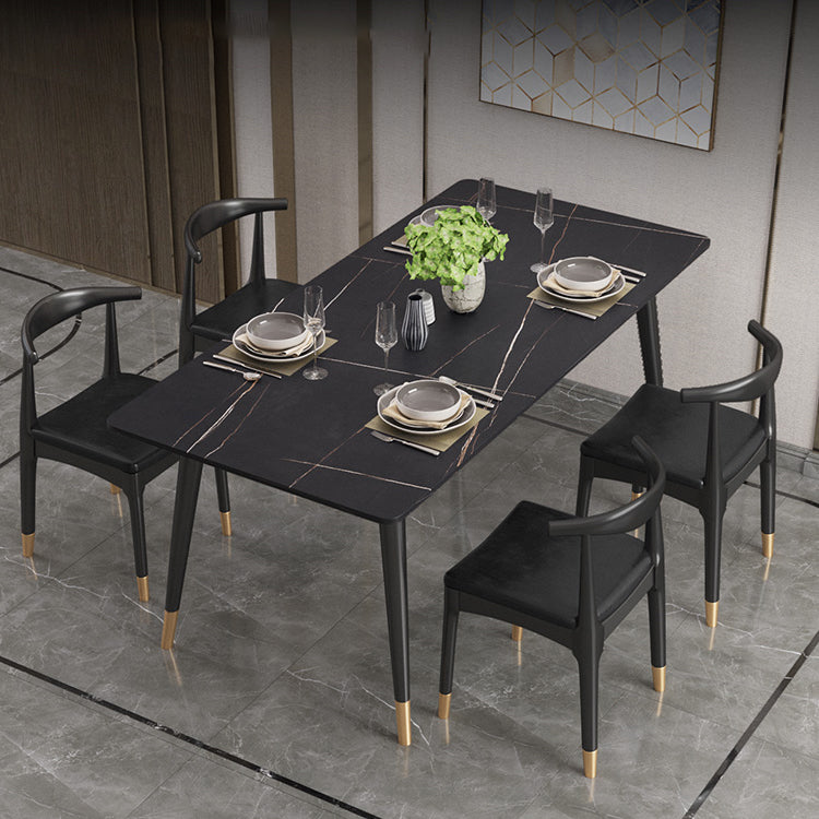 Modern Black Base Dining Set 1/4/5/7 Pieces Stone Top Indoor Dinette Set