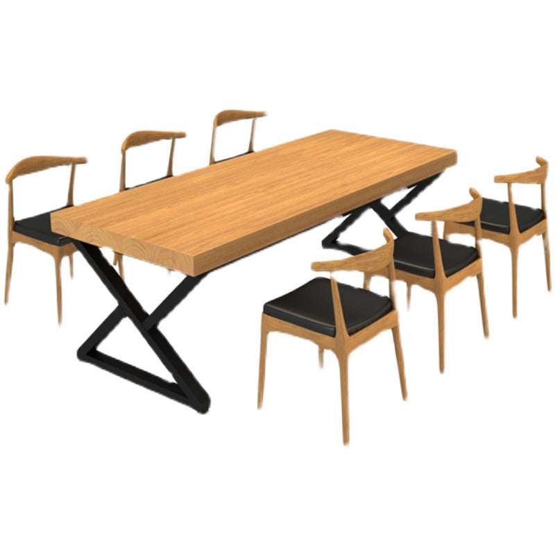 Industrial 1/2/7 Pieces Dining Set Solid Wood Natural Double Pedestal Dinette Set