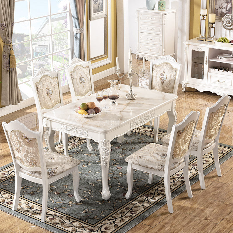 Traditional Luxury Dining Table Rectangle White Dining Table with Wooden Base