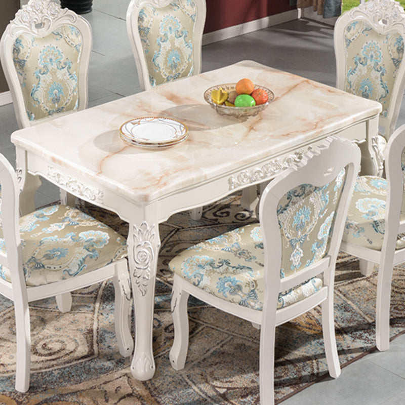 Traditional Luxury Dining Table Rectangle White Dining Table with Wooden Base